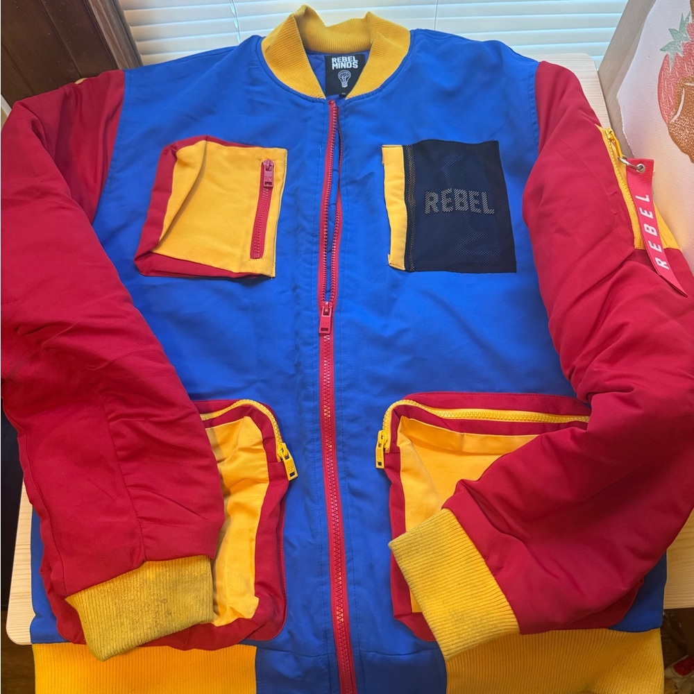 Rebel Men's Colorful Bomber Jacket - Red, Blue, Yellow
